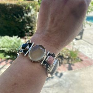 Sterling silver, toggle multi-gemstone bracelet, 66g